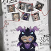 A collection of blind box vinyl figures featuring dragons and mythical creatures, including a large angry dragon figure.