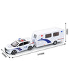 White diecast metal RV camper truck model with police livery and sound/light features