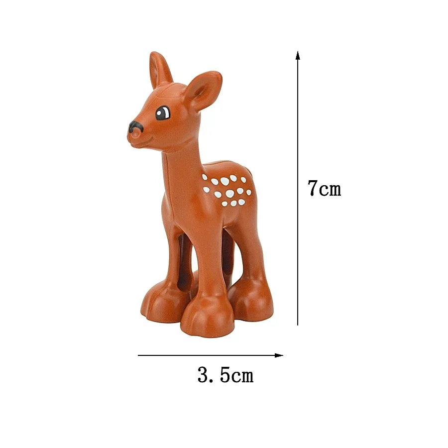 A terracotta-colored figurine of a deer or fawn, used as a large building block.