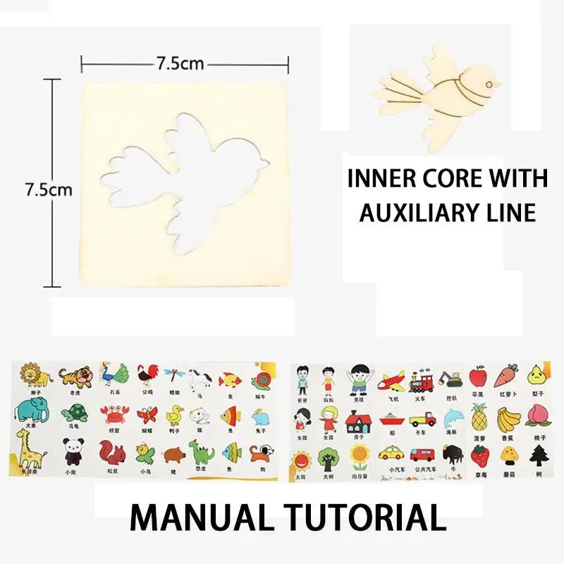 Montessori Wooden Drawing Stencils Set for Kids - 20pc Creative Painting Templates