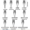 A series of diamond painting pens with stainless steel tips shown in various sizes and angles.