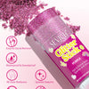 A tube of purple glitter stick for face and body with loose glitter spilling out