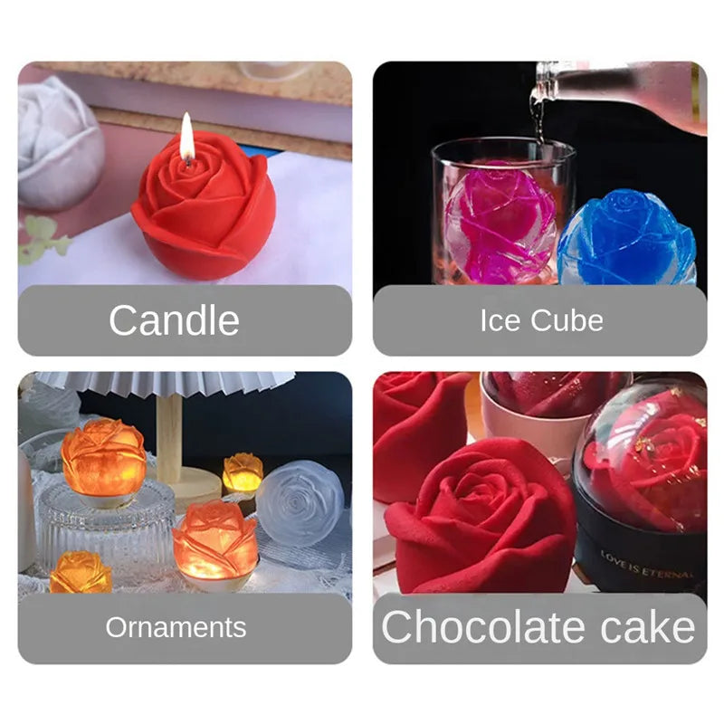 Un juego de moldes de silicona para rosas, utilizado para hacer velas, cubos de hielo, adornos y pasteles de chocolate en var
