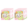 A pink blind box featuring a cute panda collectible figure and decorative elements.