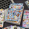 A colorful sticker book filled with over 1800 aesthetic cartoon stickers for journaling and crafting.