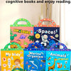 A colorful reusable cartoon sticker book featuring dinosaur, space, and animal scenes for preschool children.