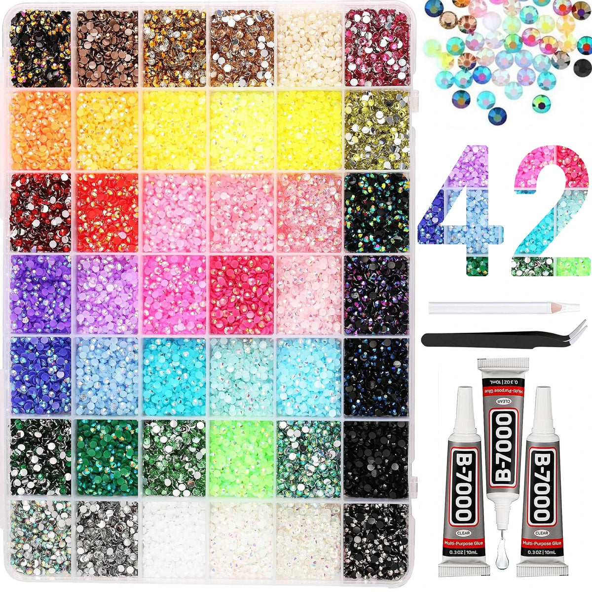 A collection of 42 assorted flatback resin jelly rhinestones and craft gems in various colors and sizes.