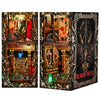 A detailed diorama kit of a haunted hotel interior featuring wooden structures and spooky decor.