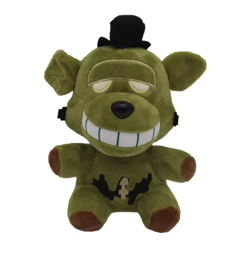 A plush toy of the character Bonnie from Five Nights at Freddy's featuring green fur and facial markings.