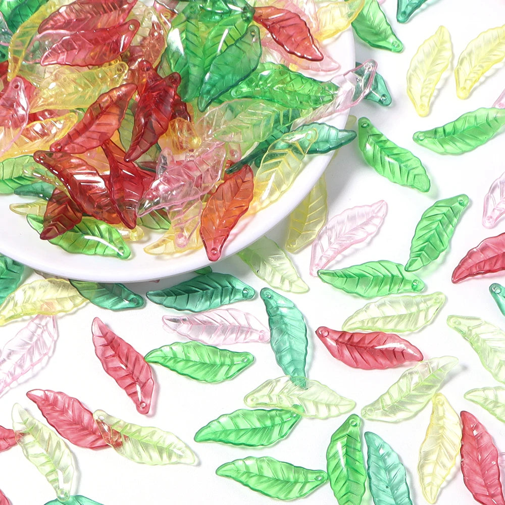 Colorful Acrylic Leaf Charms for Jewelry Making and DIY Crafts (100-Pack)