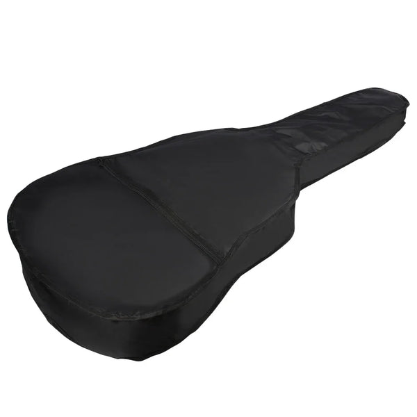 A black portable acoustic guitar carrying bag shown from above.
