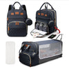A navy blue multifunctional diaper bag backpack with a built-in changing pad and USB port.