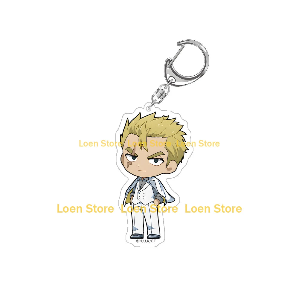 Chibi acrylic keychain of Loen Store character with blonde hair and white outfit
