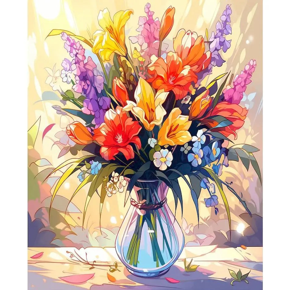 DIY Paint by Numbers Kit | Flowers in Vase | Acrylic Canvas Art with Frame