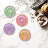 Eight diamond painting coasters featuring various drink designs like champagne, tequila, espresso, and daiquiri