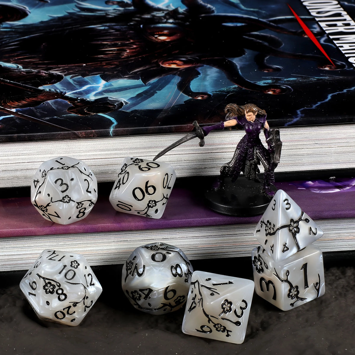 Plum Flower Polyhedral Dice Set (7 Pieces)