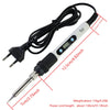 A white precision soldering iron with a digital display and adjustable temperature, shown with its power cord.