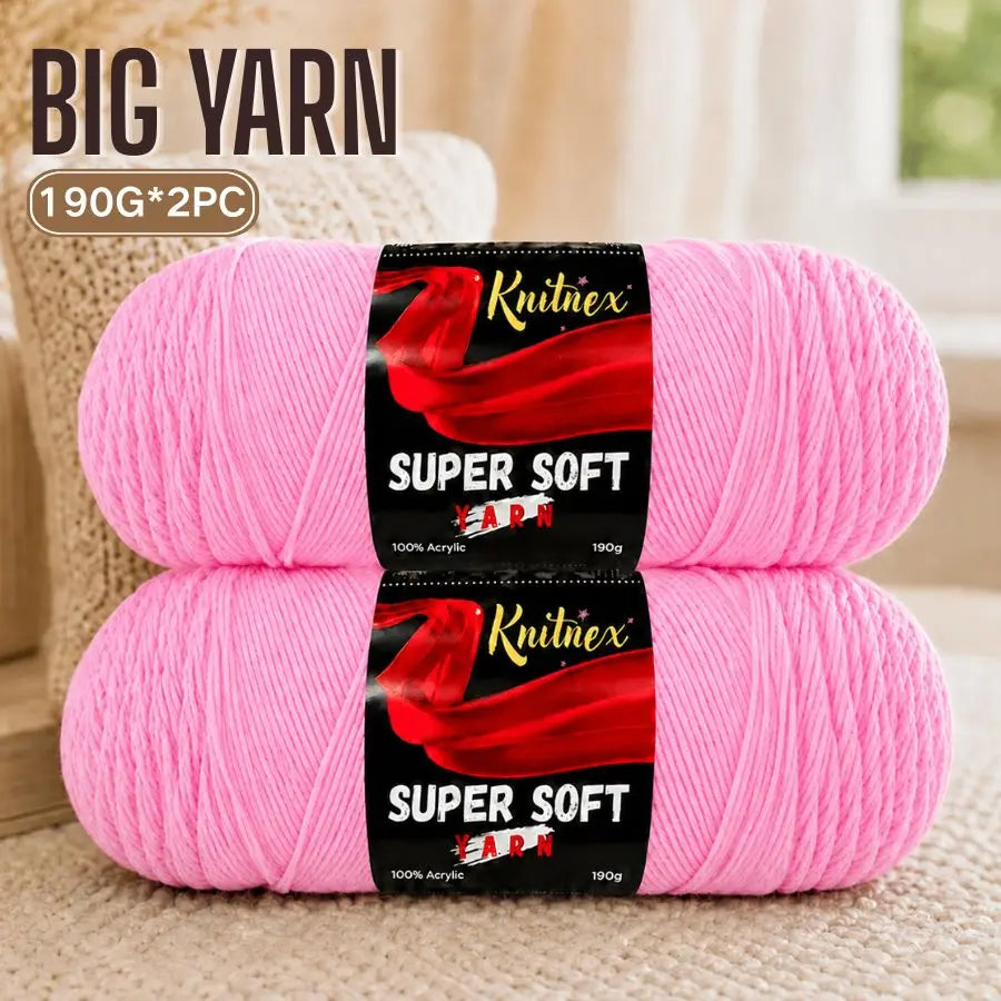 Two skeins of pink Knitnex Super Soft Yarn are displayed on a light background.
