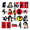 A collection of 20 Michael Jackson inspired shoe charms and DIY sneaker decorations featuring various icons and silhouettes.