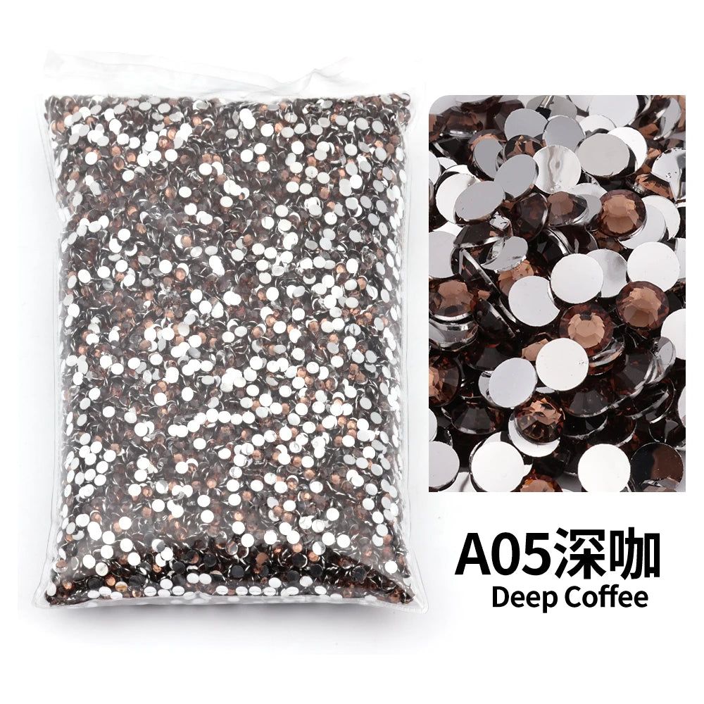 A bag of A05 Deep Coffee flat-back resin rhinestones for DIY craft and nail art