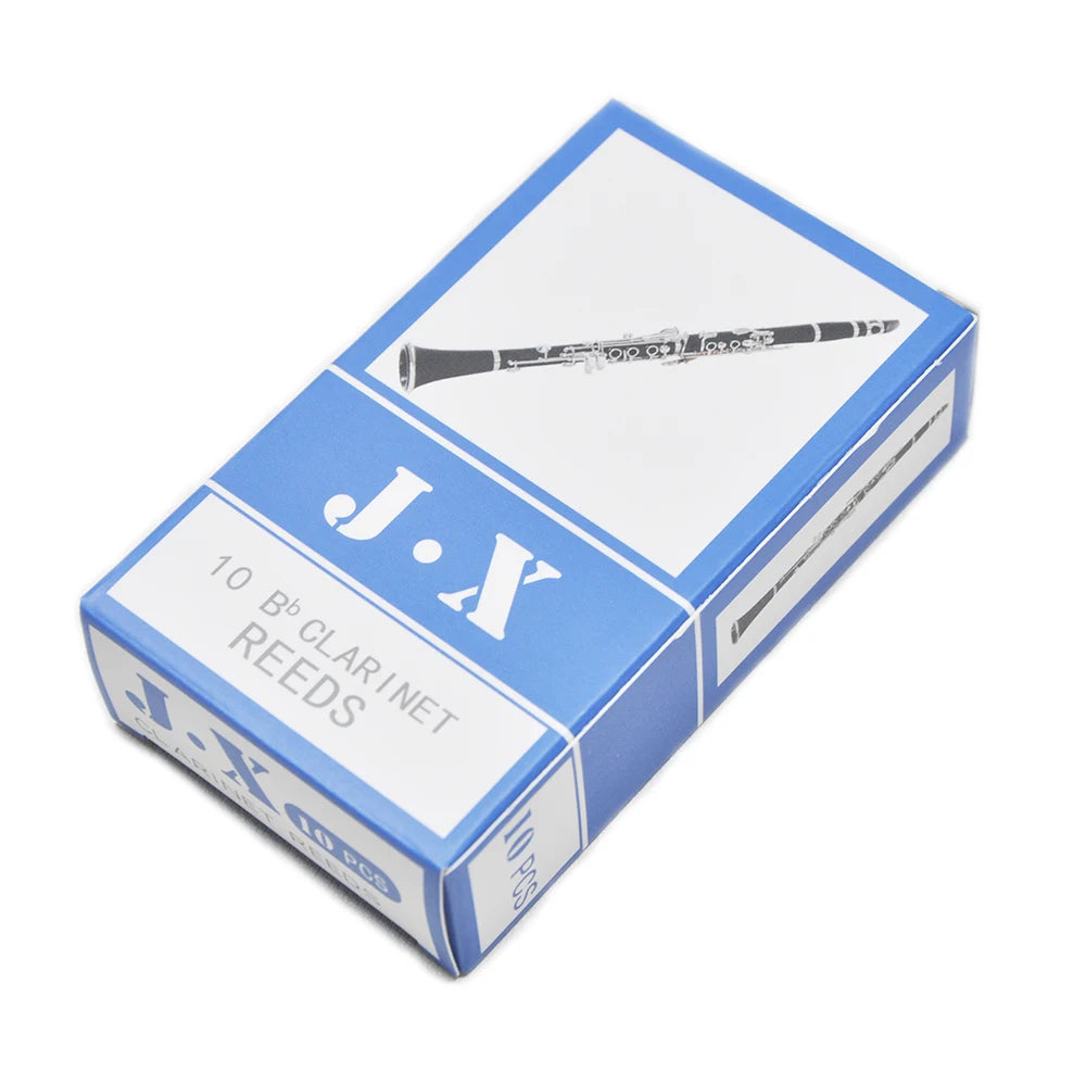 A box containing a 10-pack of J.X. Bb clarinet reeds and reeds.