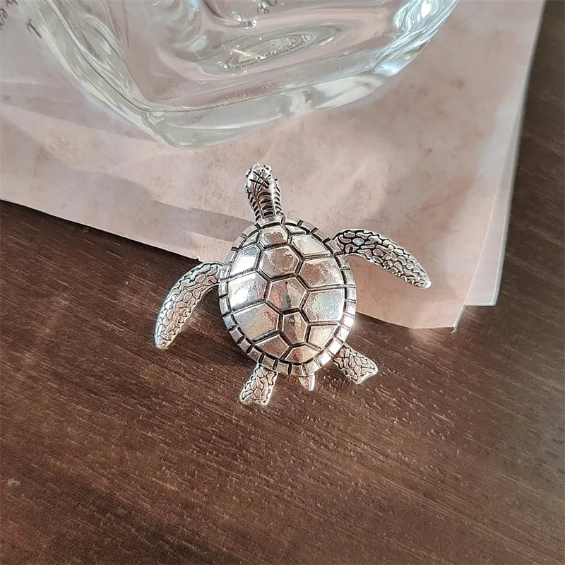 Gold-Plated Rhinestone Turtle Brooch Pin