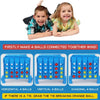 A children's game featuring four colored balls arranged horizontally, vertically, and diagonally for a connection challenge.