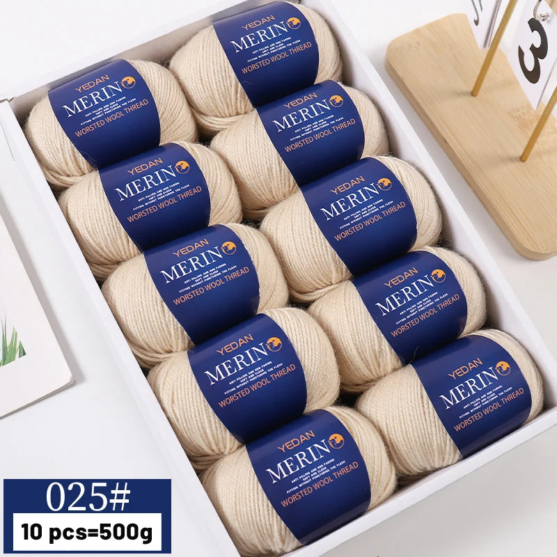 A box of YEDAN MERIN worsted wool thread yarn balls for knitting projects