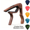 Zinc Alloy Guitar Capo with 5 Celluloid Picks — Fits Acoustic, Electric, Classical, and Ukulele