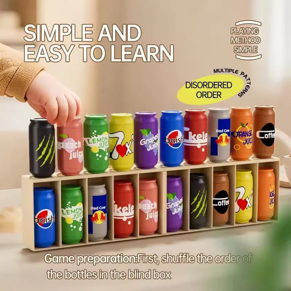Un ensemble de bouteilles en verre colorées dans une boîte pour un jeu de devinettes simple et facile à apprendre
