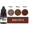 Brown liquid candle dye in dropper bottles showing 1, 2, and 3 drops of the color.