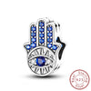 Sterling silver charm beads set featuring cross, angel, and evil eye designs for DIY jewelry making