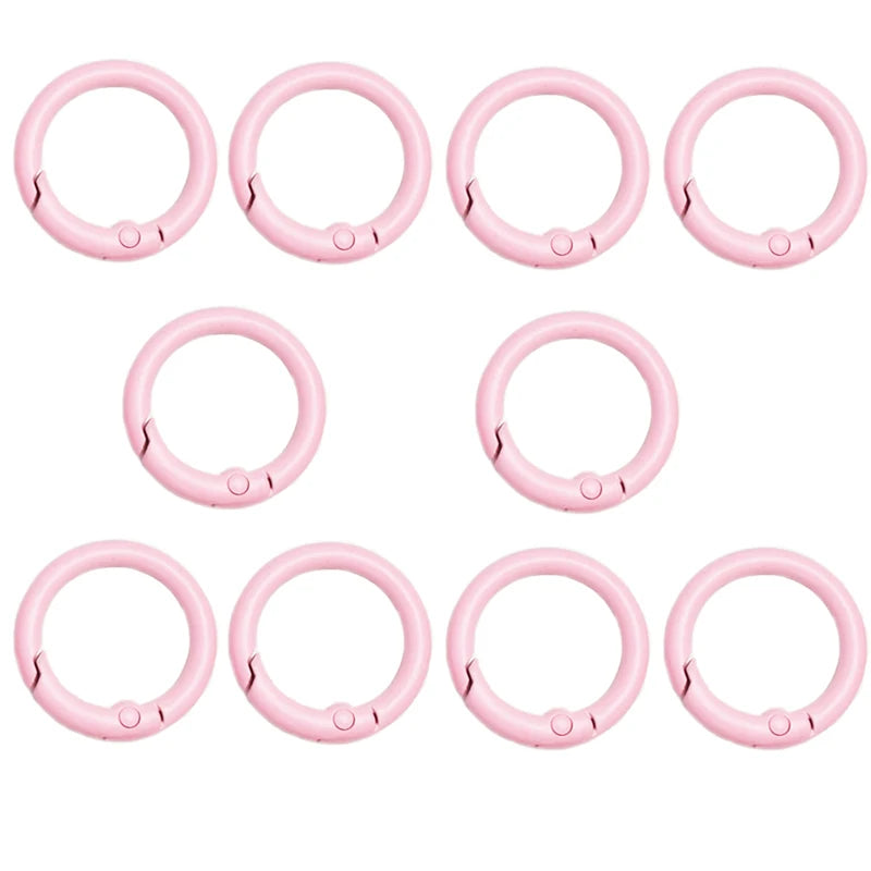 A set of eight pink alloy snap hook keychain clips, each measuring 24mm.