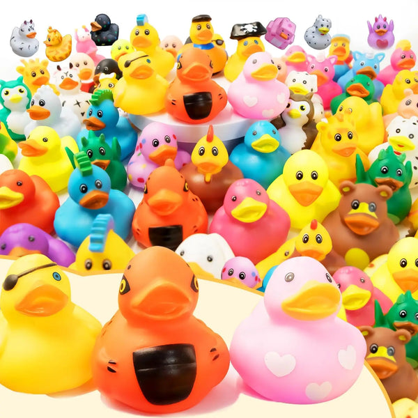 Assortment of colorful plastic duck toys for water play