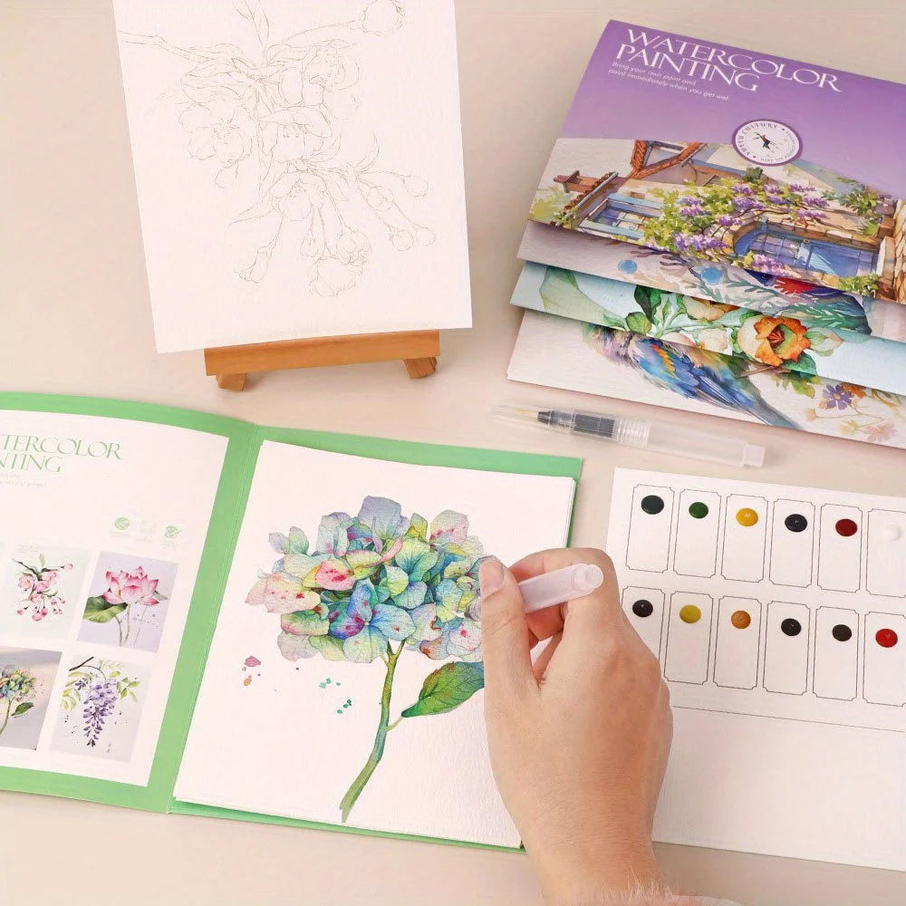 Beginner Watercolor Paint Set with Brushes and Practice Book
