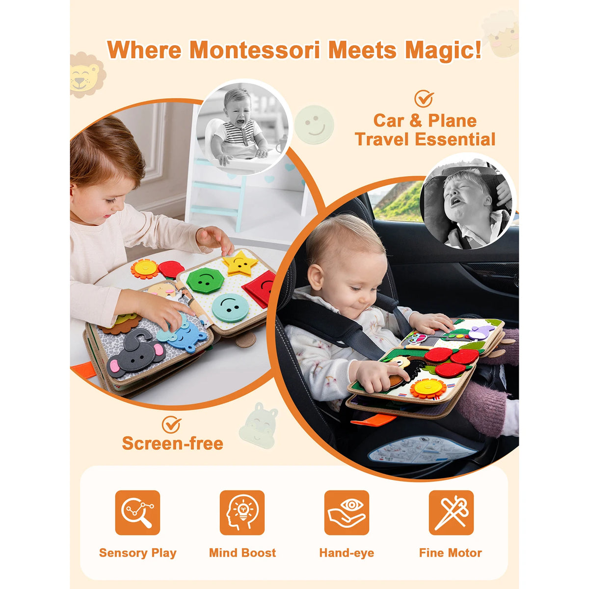 Montessori Busy Board Giraffe Activity Book for Toddlers