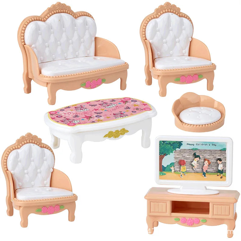 Mini Dollhouse Furniture Set – Bedroom & Kitchen Playset for Kids