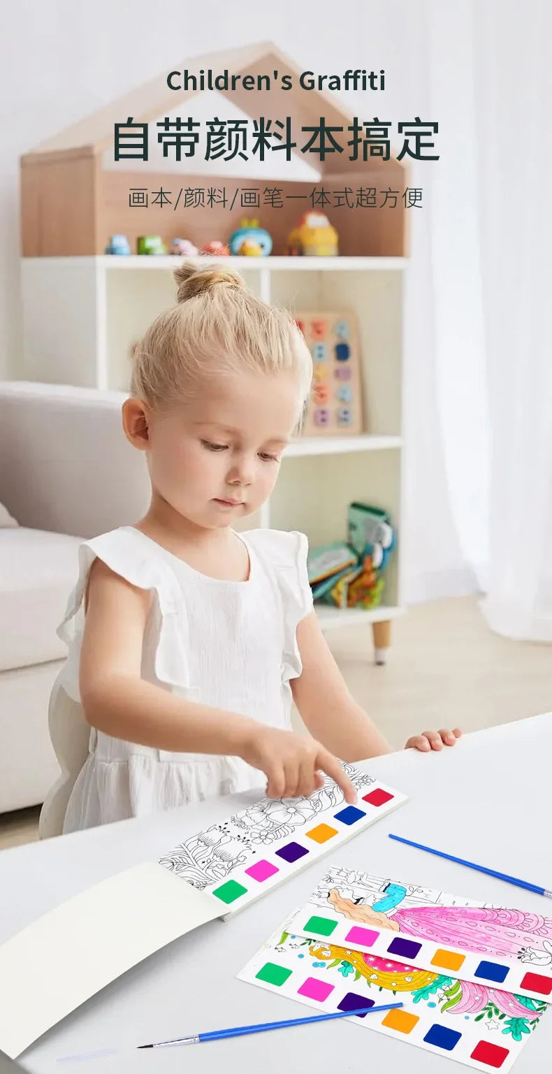 Watercolor Painting Book with Brush — Portable Art Kit for Kids