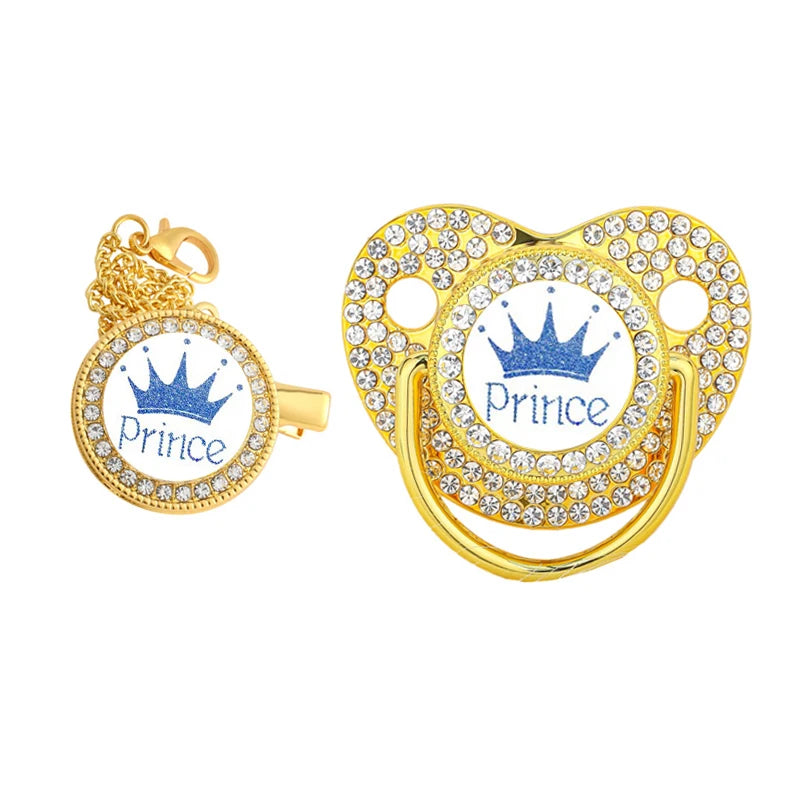 Crown Crystal Pacifier Clip & Soother Set