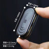 A hand holds a black EDC push slider fidget toy, showing its dimensions and weight.