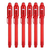A set of five red invisible ink spy pens with UV light for secret messages