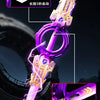 A glowing purple lightsaber is shown in a dynamic pose with electrical effects against a dark background.