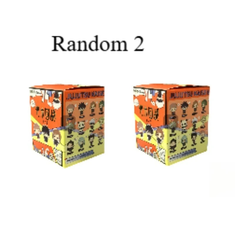 A box of Jujutsu Kaisen collectible figures in a blind box packaging.