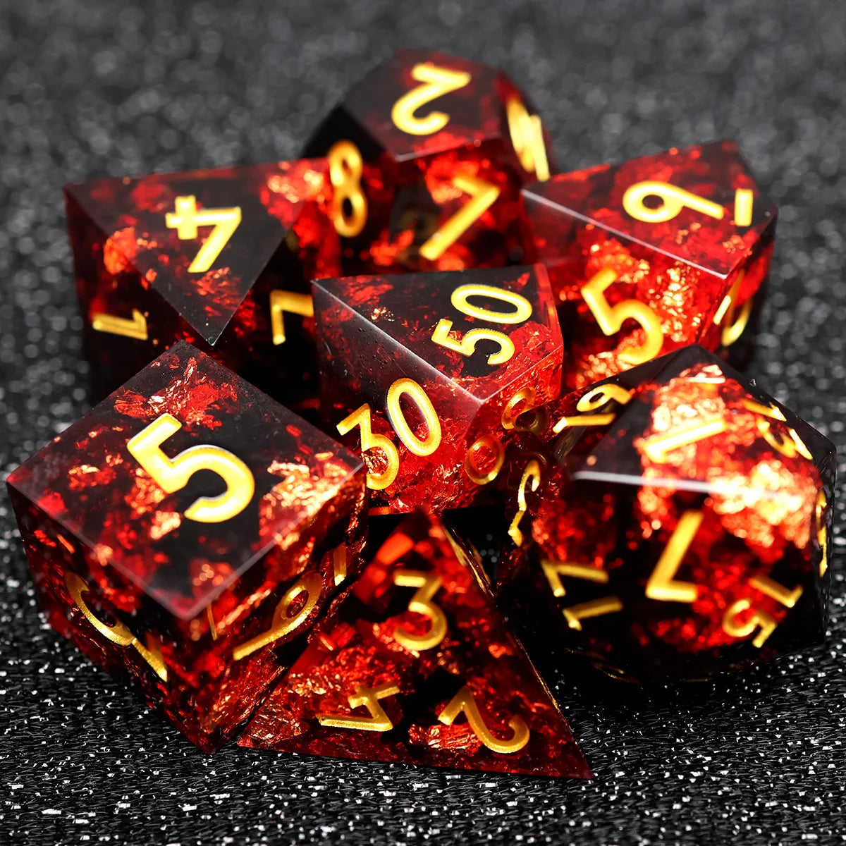 Handmade Resin D&D Dice Set – 7 Polyhedral Dice with Floral Design