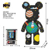 A black bear figure made of micro building blocks with colorful accents and a packaging box.