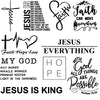 A collection of inspirational faith-based text designs including Jesus is King, Faith, and various scripture phrases.