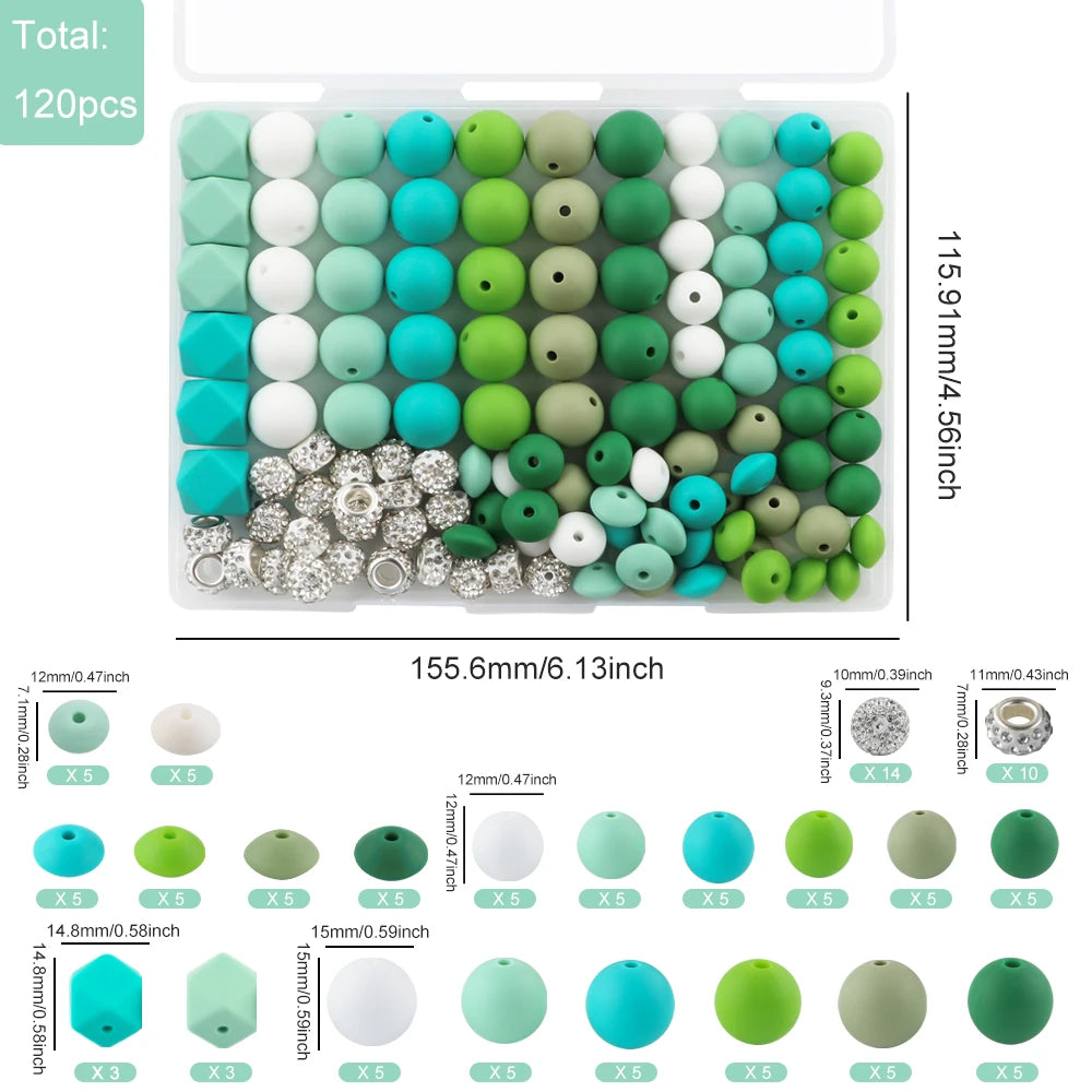 Silicone Beads Variety Pack for Jewelry Making – 120 Pieces
