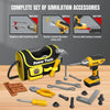 A complete set of simulation accessories for a power tool kit including a drill, battery, and various tools.