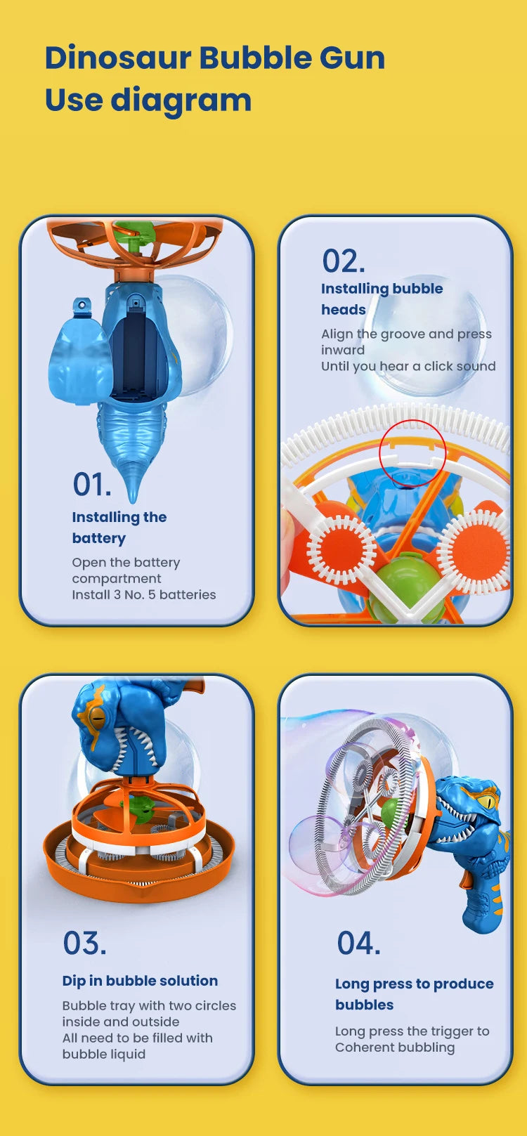 Dinosaur Bubble Gun – Automatic Light-Up Bubble Blower for Kids