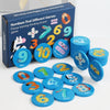 A box of Numbers Find Different Games featuring wooden tiles with numbers 2 through 10 and a focus training board.